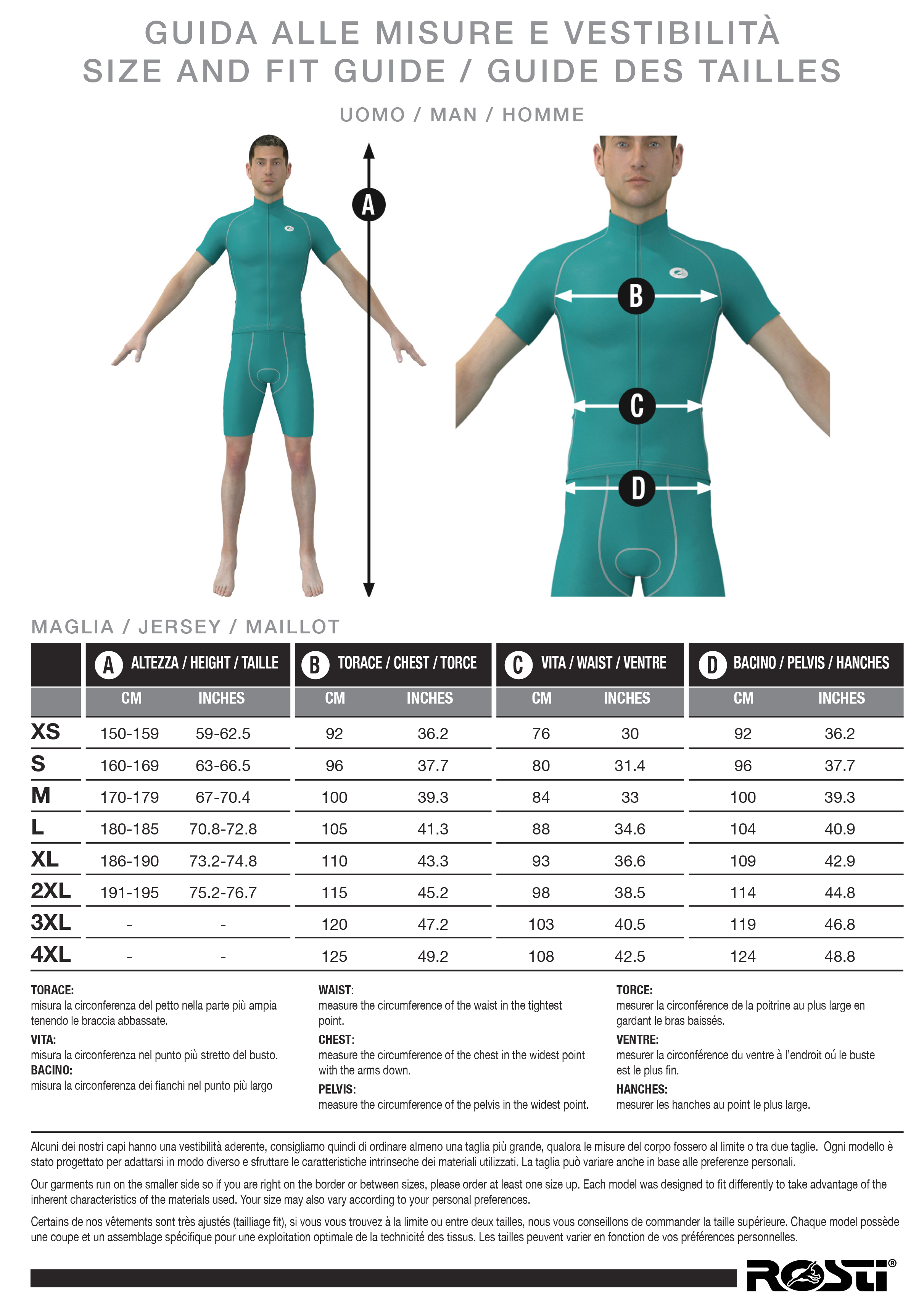 Men's jersey size guide